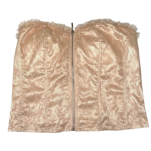 Curvy Sense Tops - Curvy Sense 3X Champagne Gold Corset Lace Zip Front Smocked Back Coquette Glam